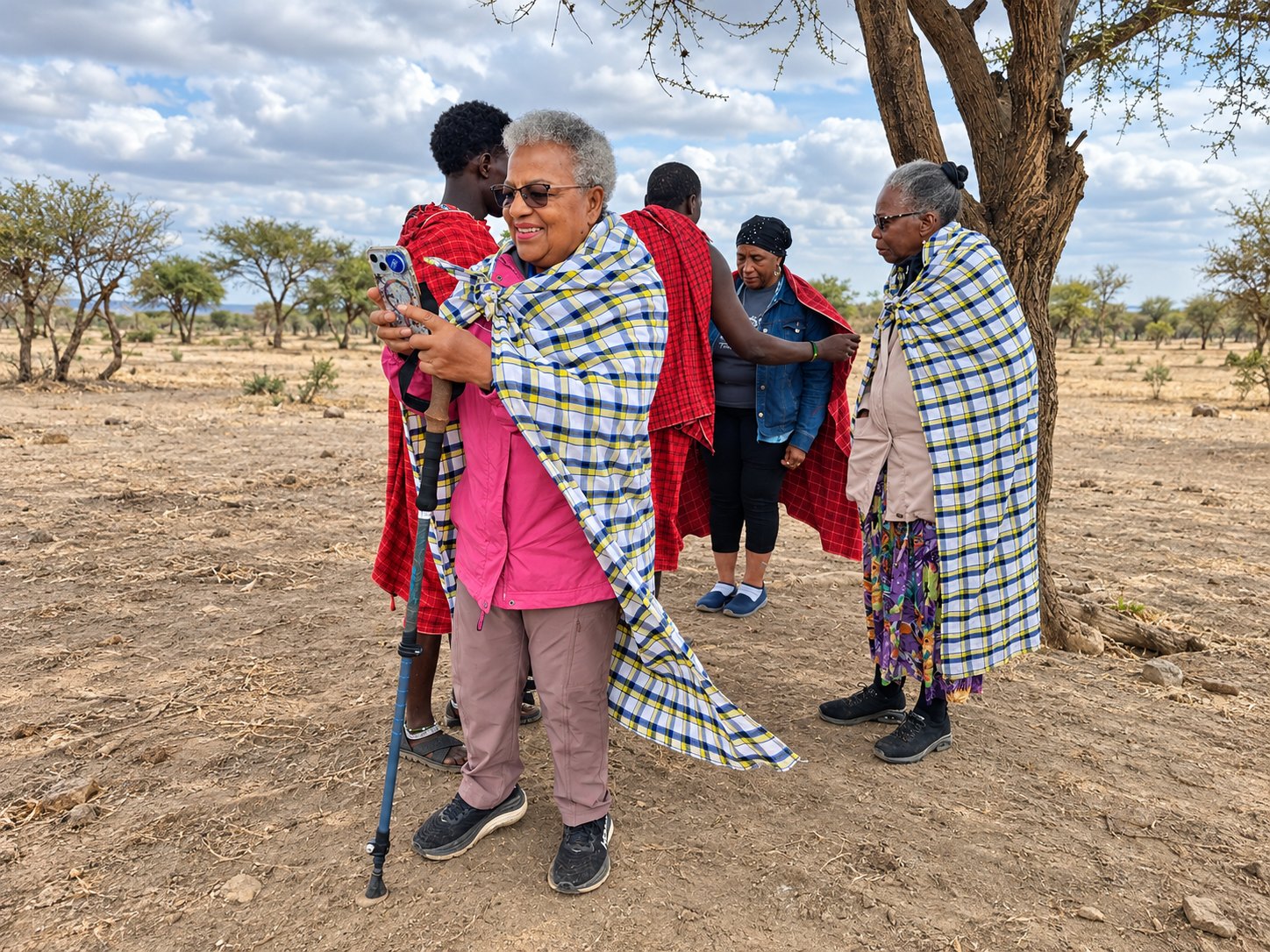 Guests enjoying a cultural visit on the savanna with Tamri International