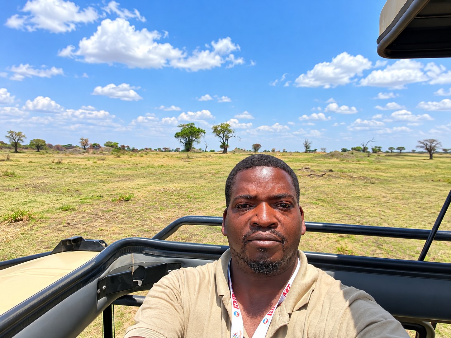 Safari selfie overlooking the open savanna