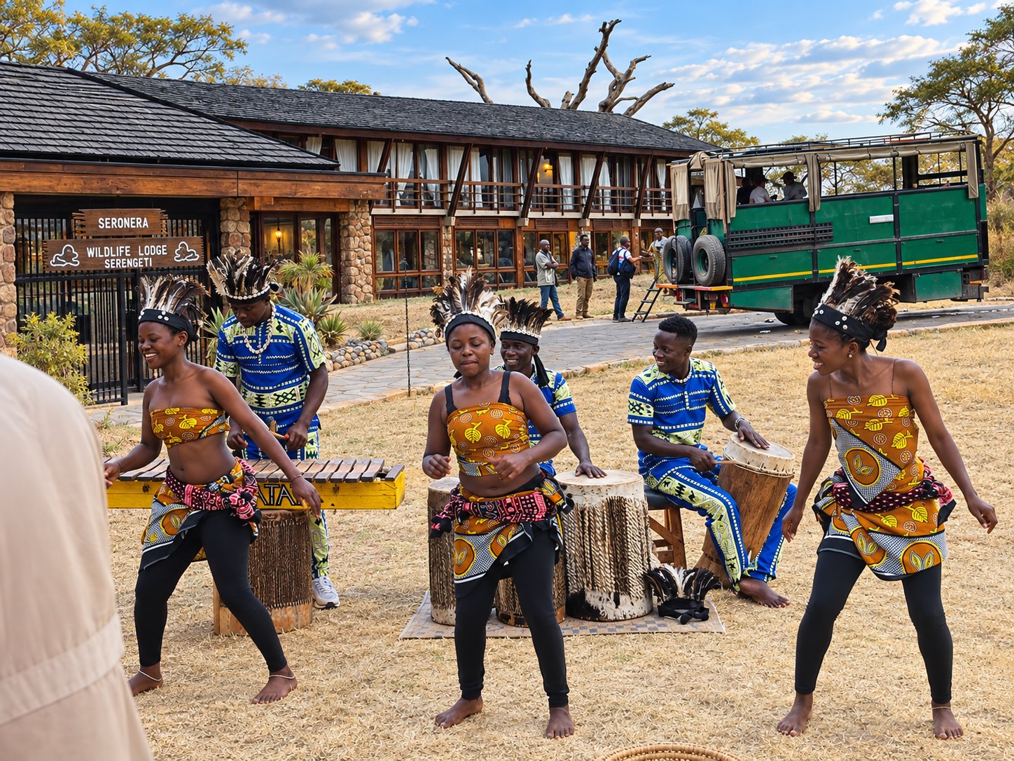 Cultural dance performance at a Serengeti lodge